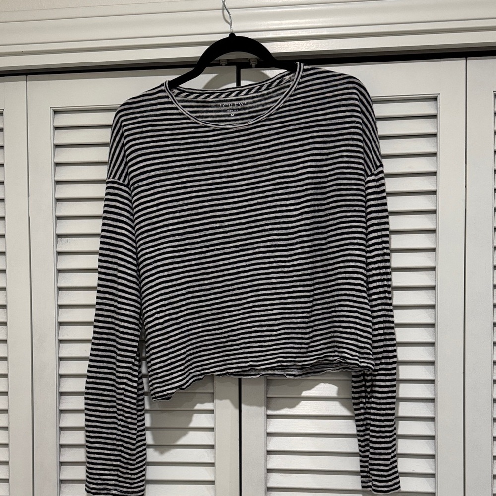 J. Crew Black and Gray Linen Top